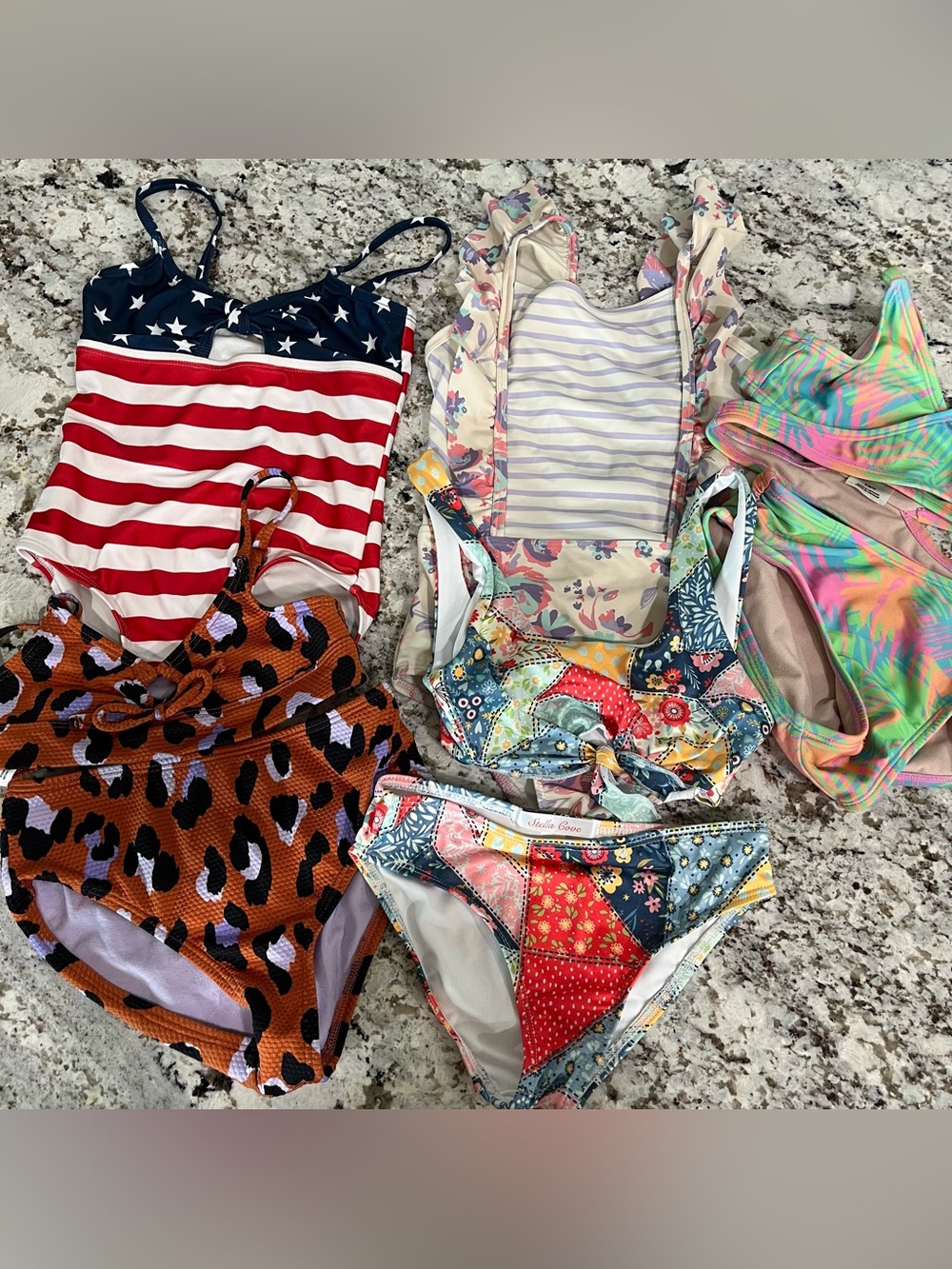 Mixed Lot of Patterned girls Swimsuits - Stars, Leopard & Patchwork
